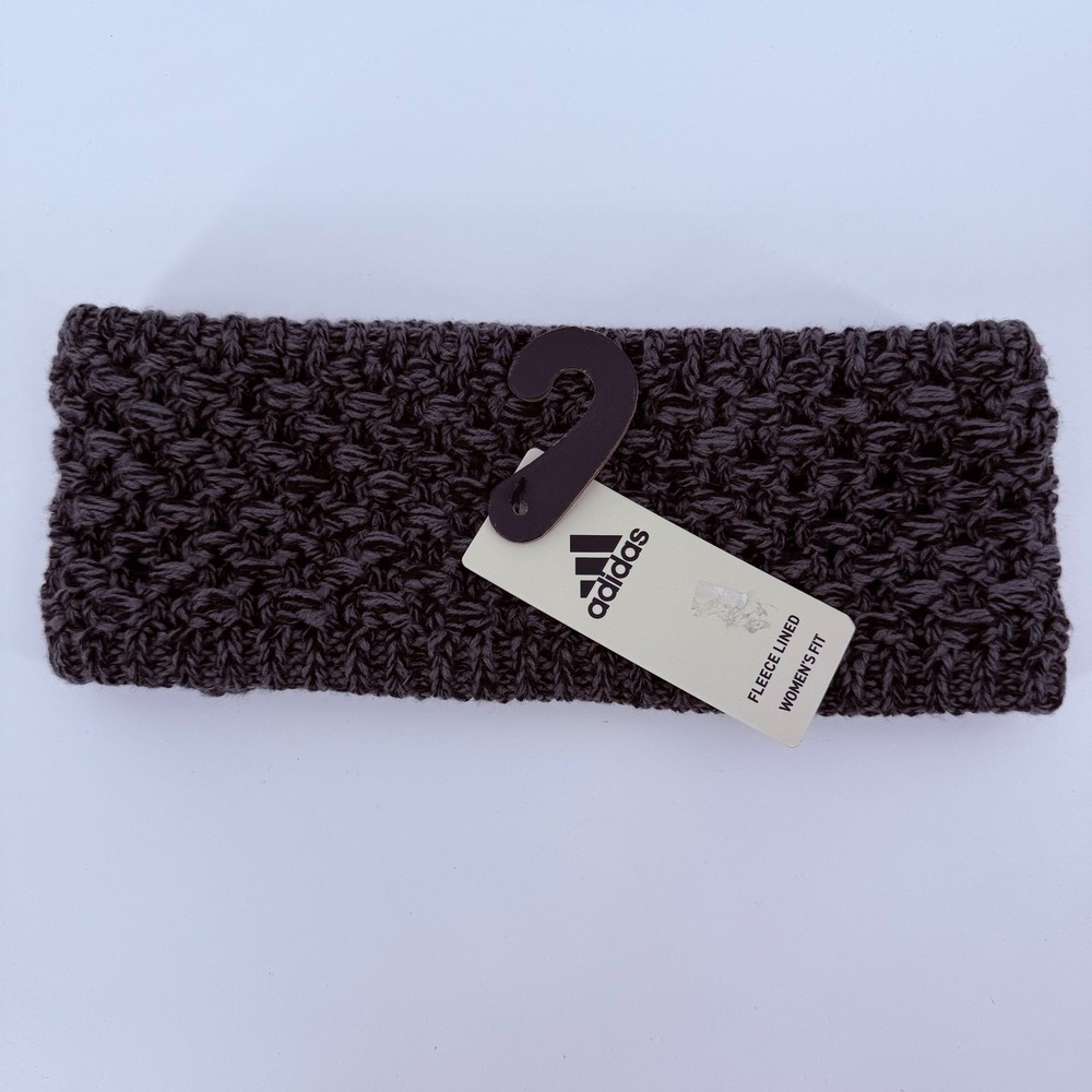 Adidas Crestline Headband Womens Black Onix Grey Fleece Lined Knit IQ5590 OSFA